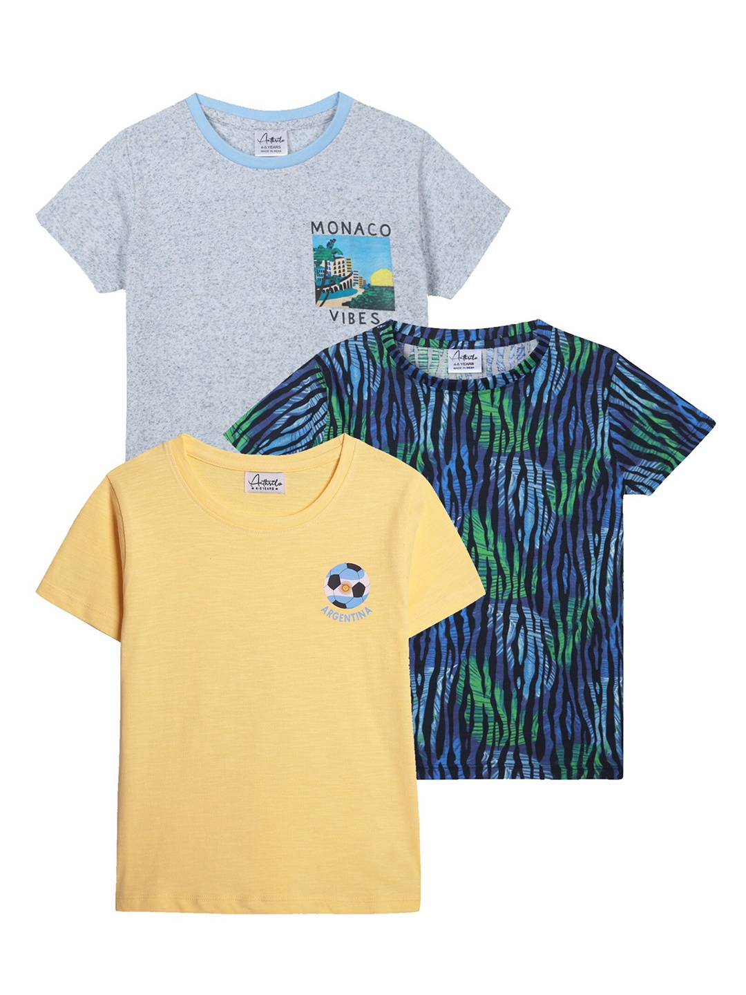 

Anthrilo Boys Pack Of 3 Graphic Printed Cotton T-shirt, Grey