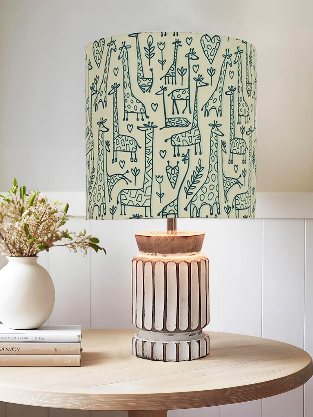 

Homesake White and Green Cylinderical Printed Contemporary Table Lamps