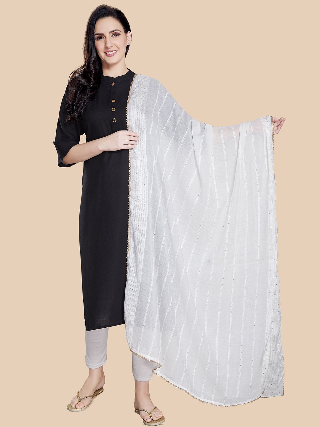 

Rani Saahiba Embroidered Cotton Dupatta, White