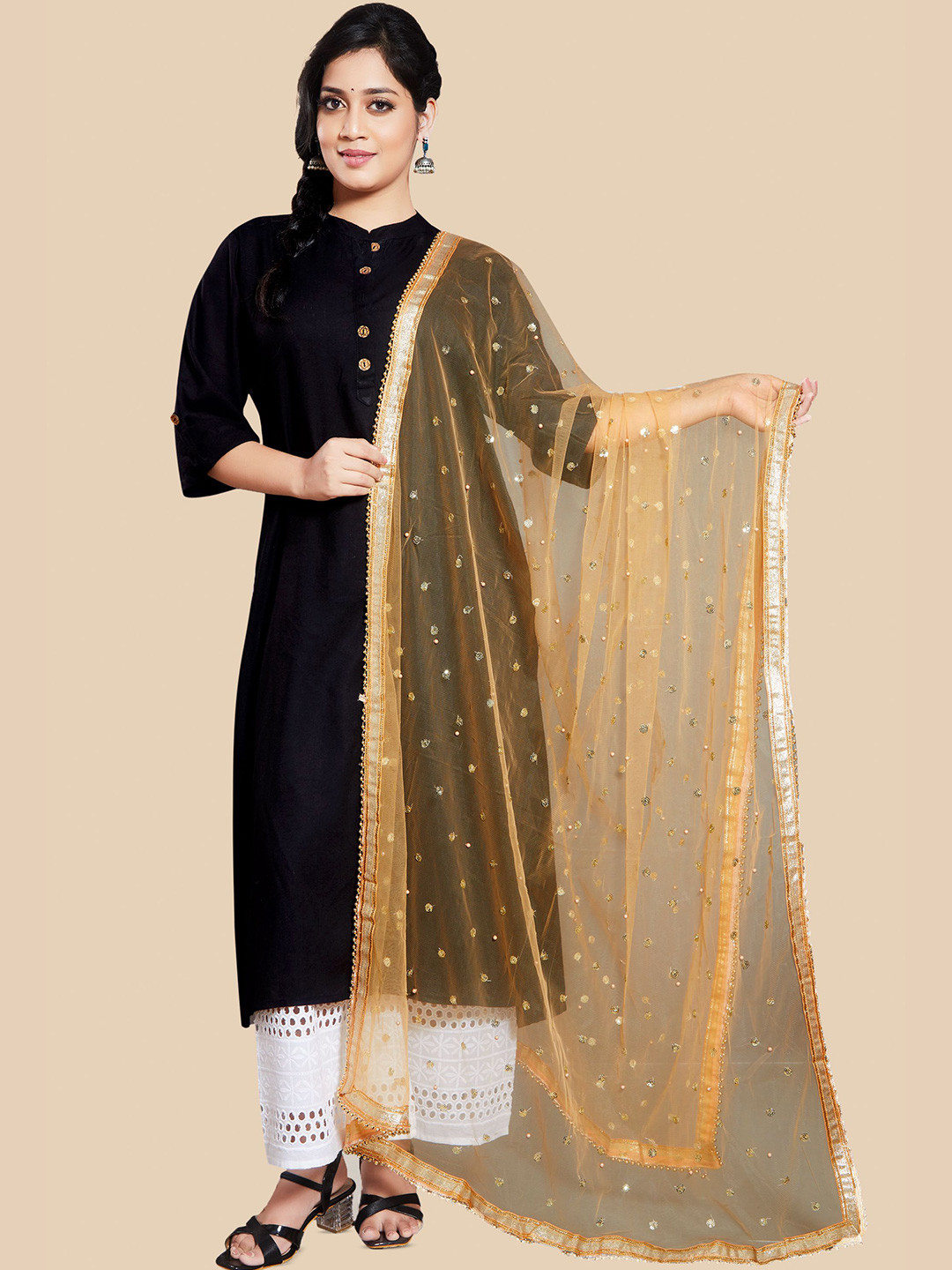 

Rani Saahiba Floral Embroidered Net Dupatta, Orange