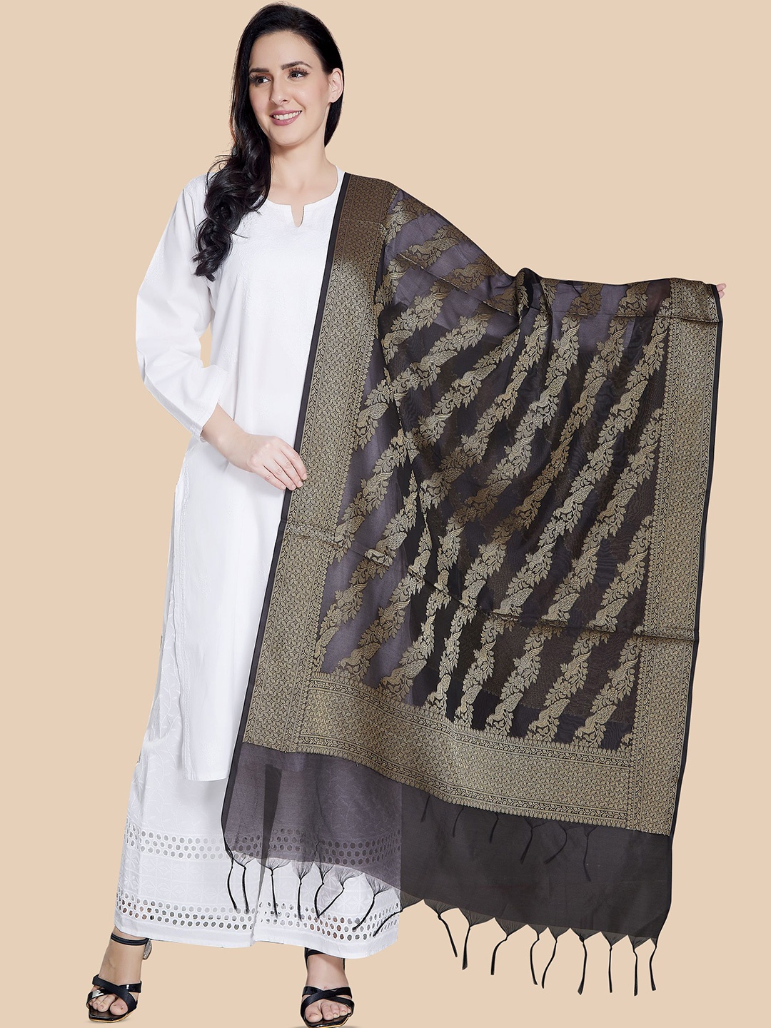 

Rani Saahiba Woven Design Art Silk Dupatta, Black