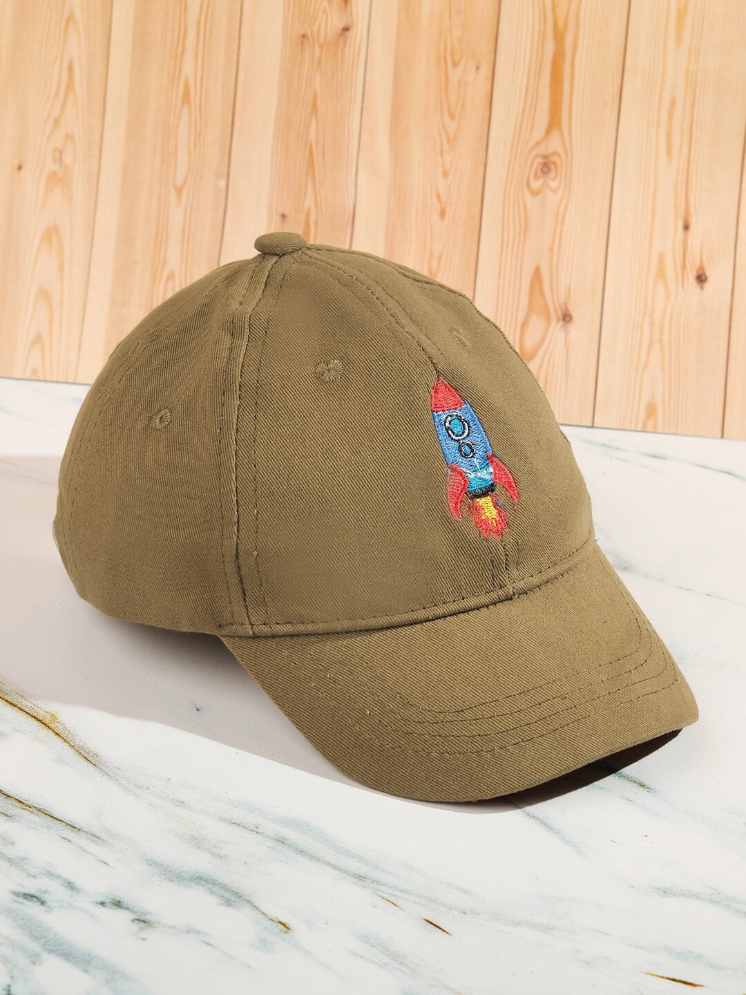 

DukieKooky Kids Rocket Embroidered Cotton Baseball Cap, Khaki