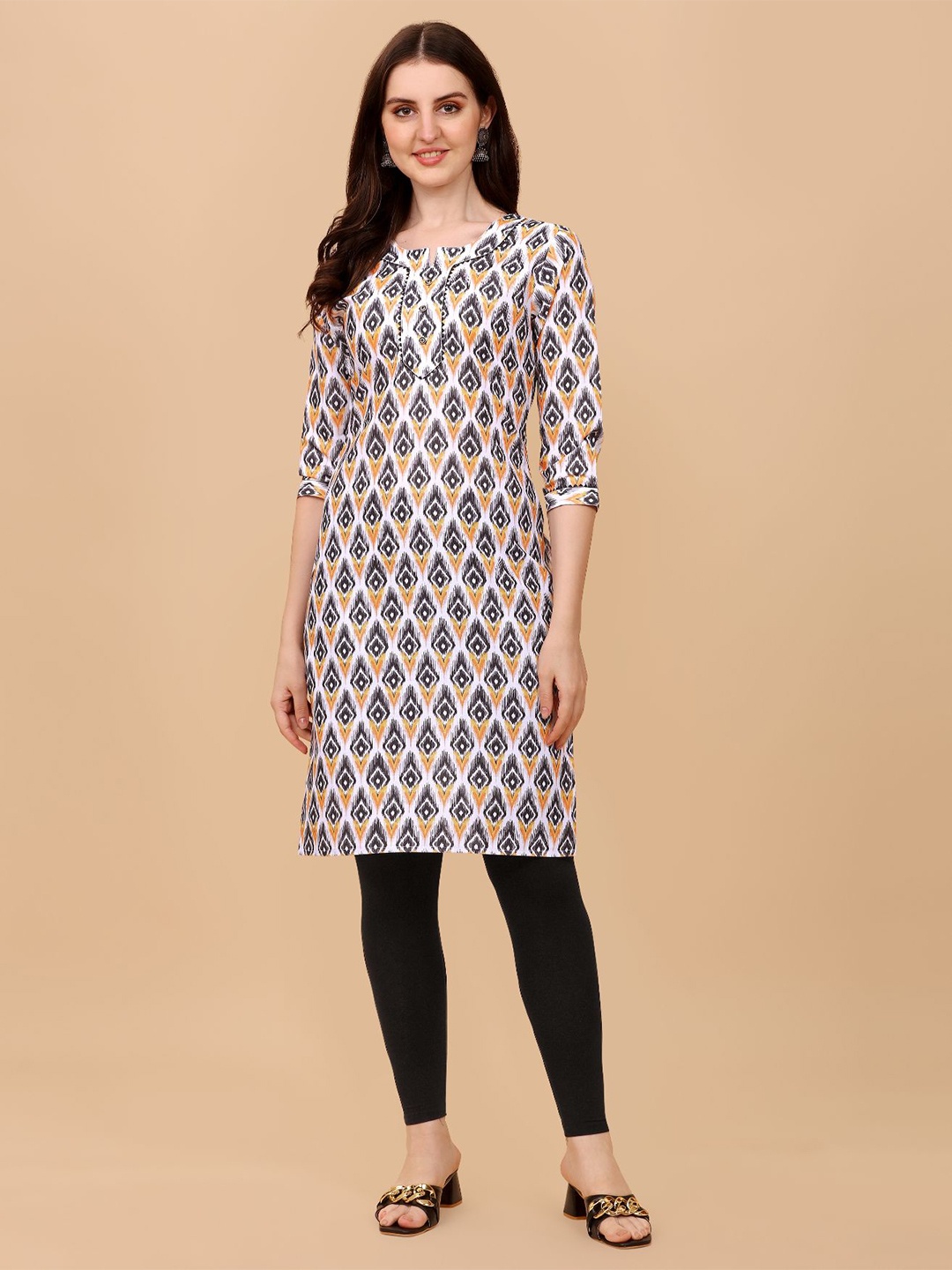 

KALINI Printed Straight Kurta, Brown