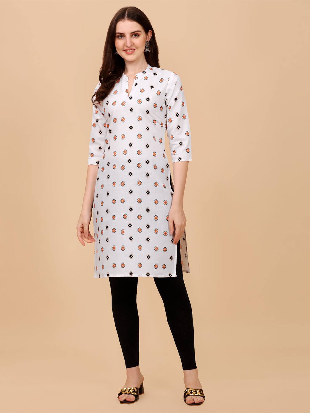 

KALINI Geometric Printed Kurta, White