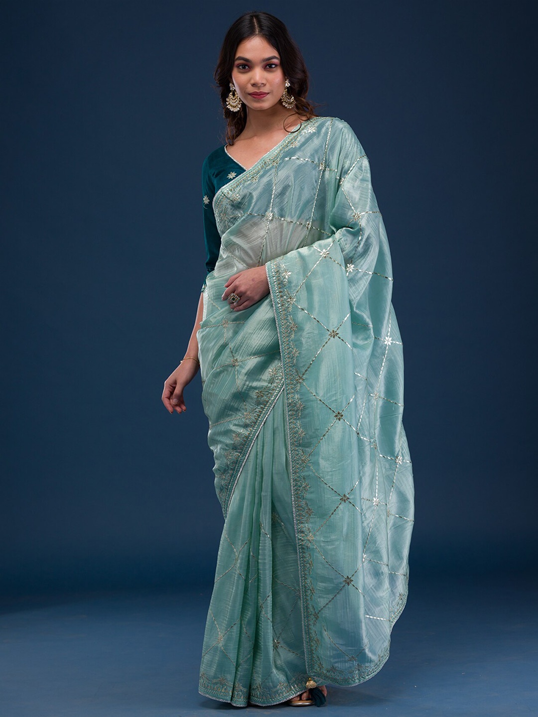 

Koskii Gotta Patti Tissue Saree, Green