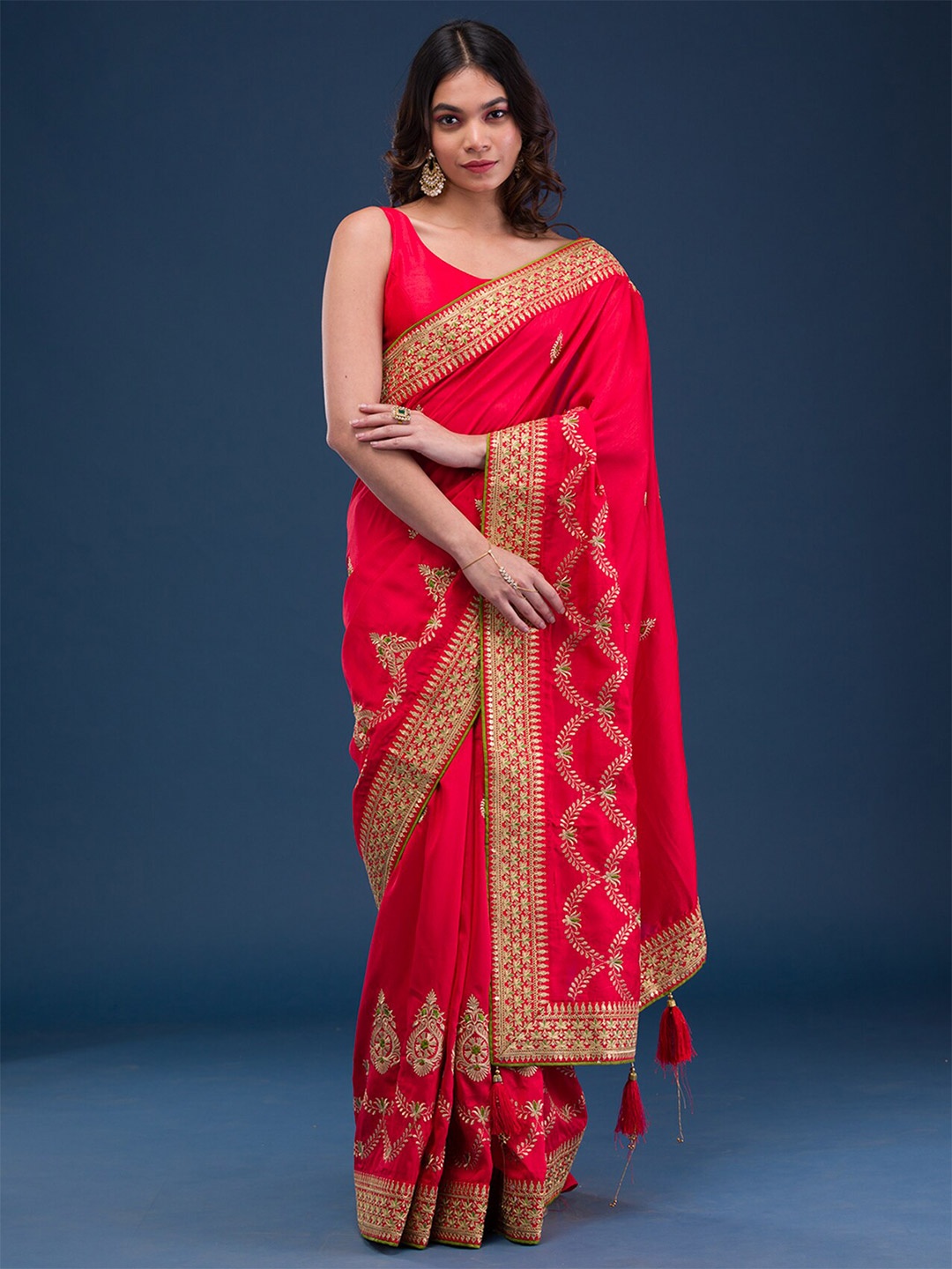 

Koskii Ethnic Motifs Zari Art Silk Saree, Red