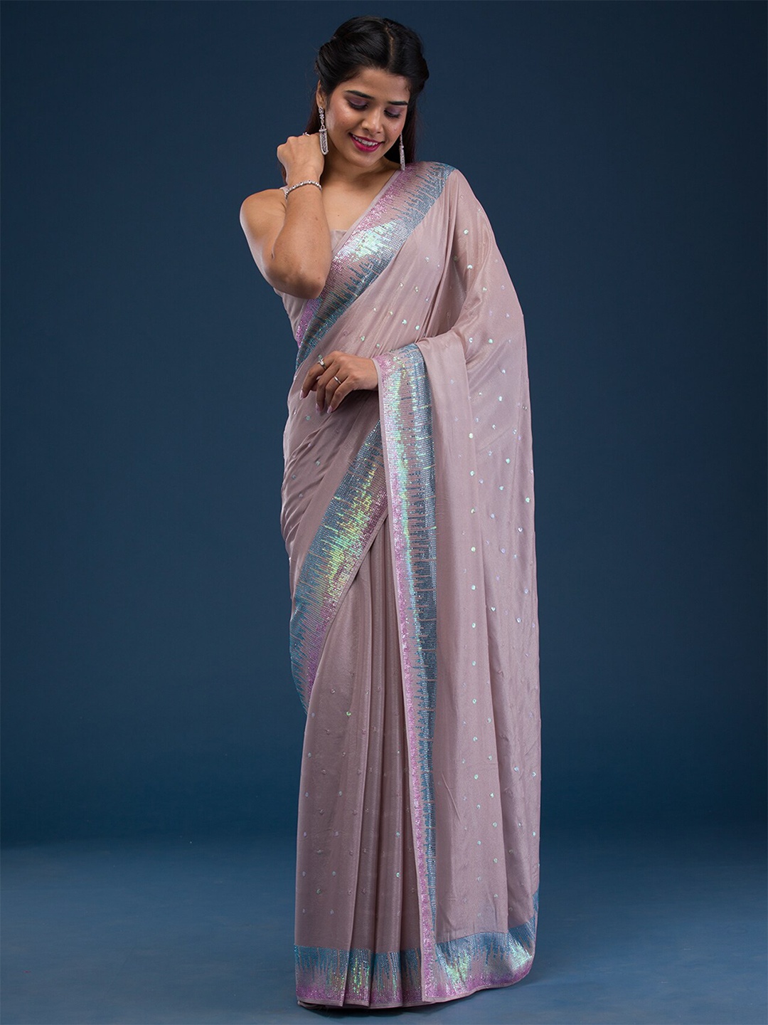 

Koskii Embellished Sequinned Georgette Saree, Purple