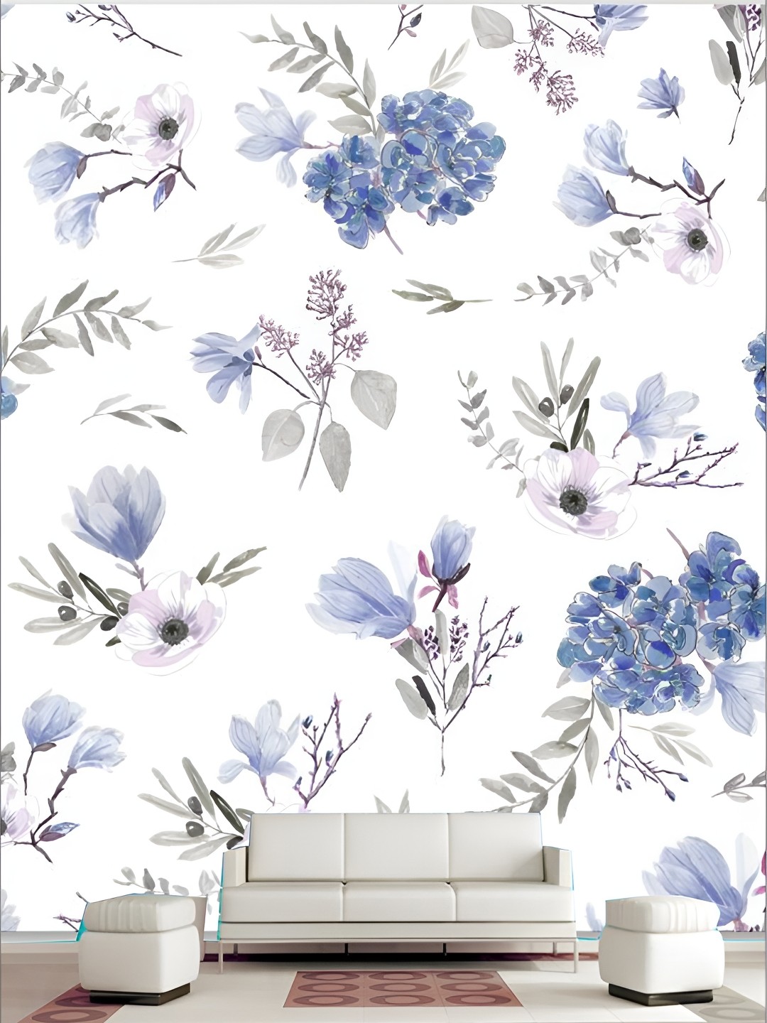 

KSHIRSA White & Blue Floral and Botanical Printed Self Adhesive Removable Wallpaper