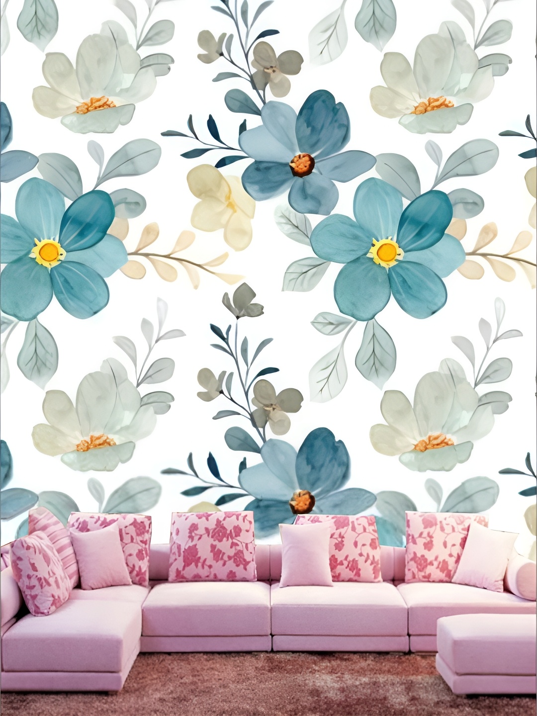 

KSHIRSA White & Blue Floral and Botanical Printed Self Adhesive Removable Wallpaper
