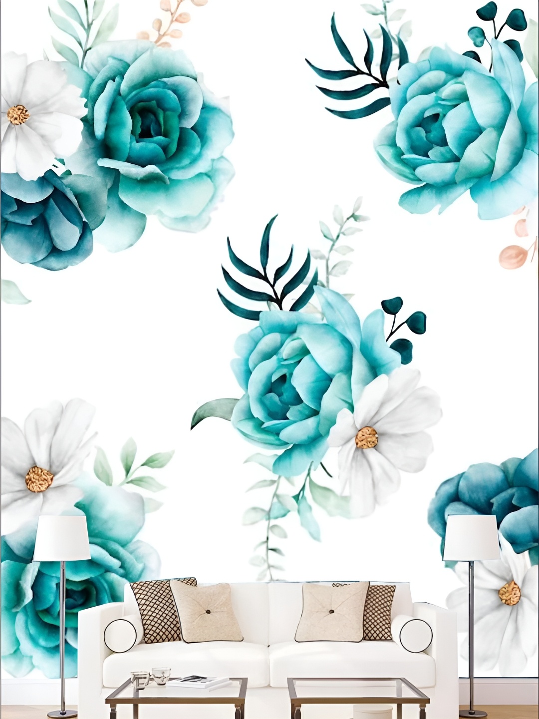 

KSHIRSA White Floral and Botanical Printed Self Adhesive Removable Wallpaper