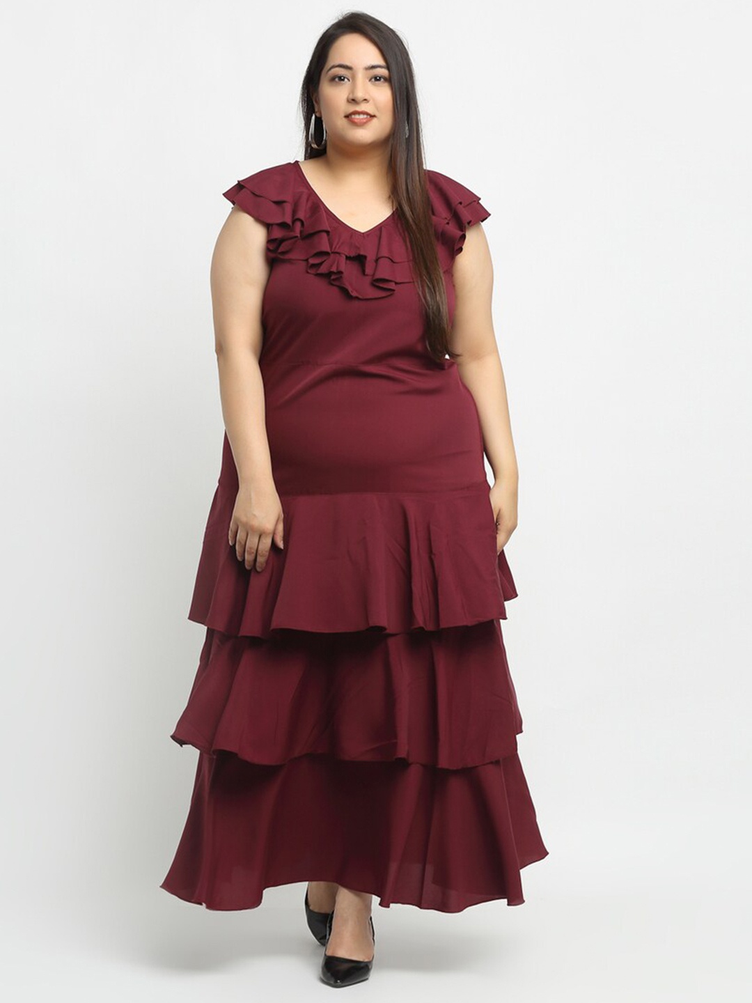 

Flambeur Cowl Neck Crepe Fit & Flare Maxi Dress, Maroon