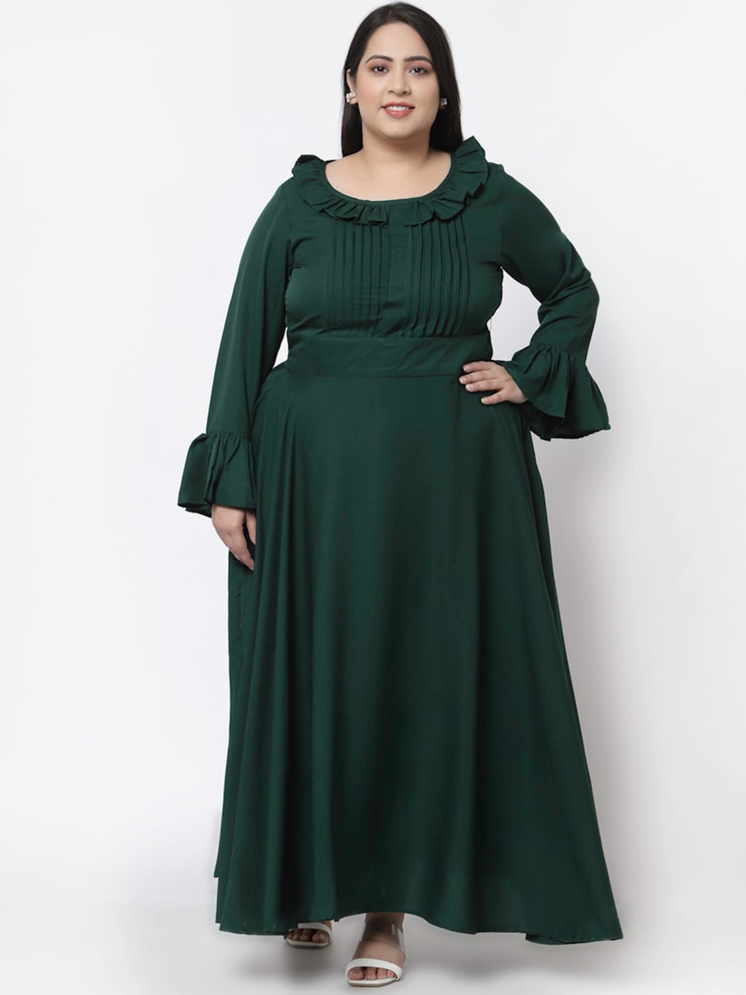 

Flambeur Plus Size Bell Sleeve Crepe Maxi Dress, Green