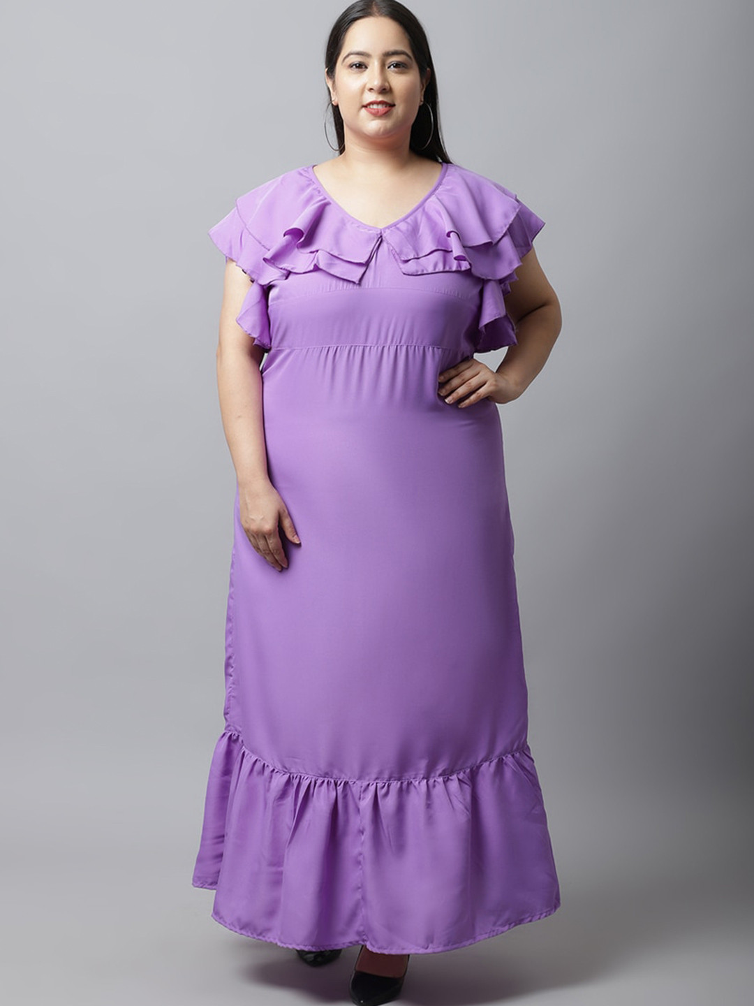 

Flambeur Plus Size Flutter Sleeve Crepe Maxi Dress, Purple