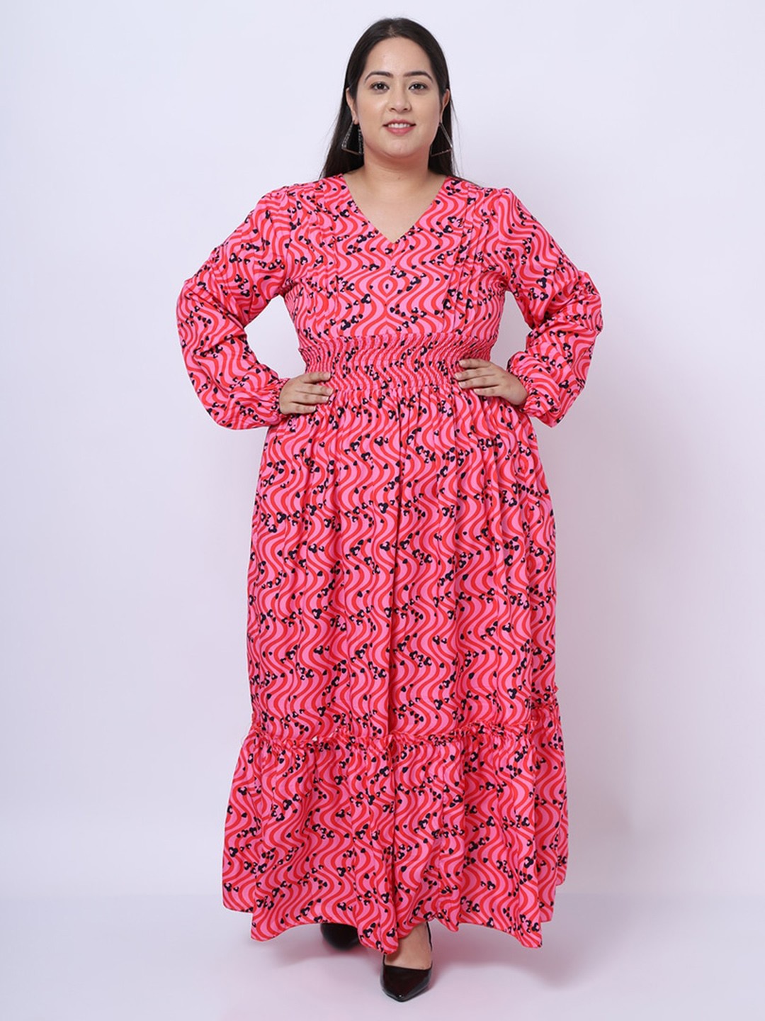

Flambeur Plus Size Abstract Printed Fit & Flare Maxi Dress, Pink