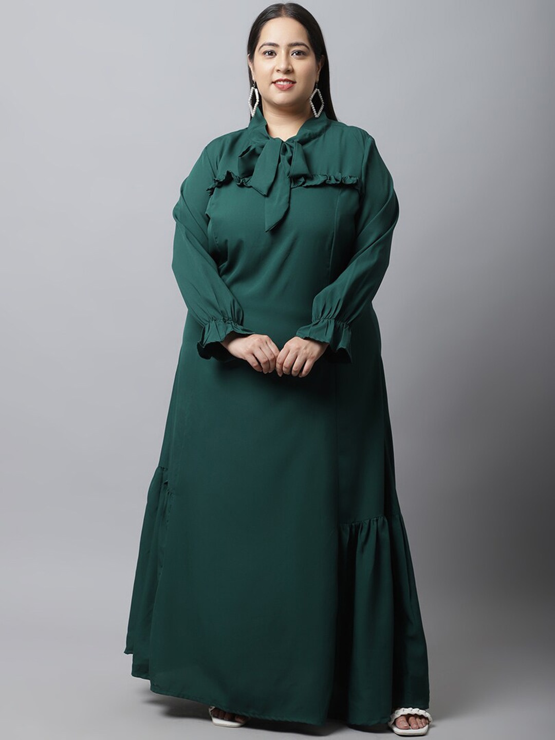 

Flambeur Plus Size Tie-Up Neck Crepe Maxi Dress, Green