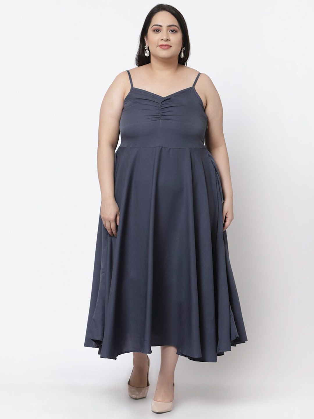 

Flambeur Crepe Fit & Flare Midi Plus Size Dress, Grey