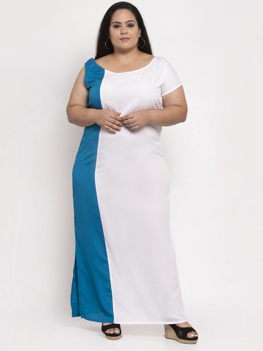 

Flambeur Plus Size Colourblocked Crepe Maxi Dress, White