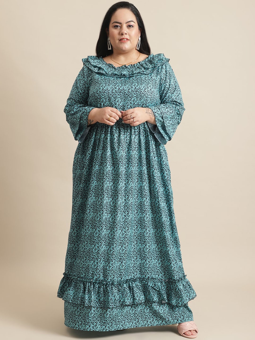 

Flambeur Print Bell Sleeve Crepe Maxi Dress, Multi