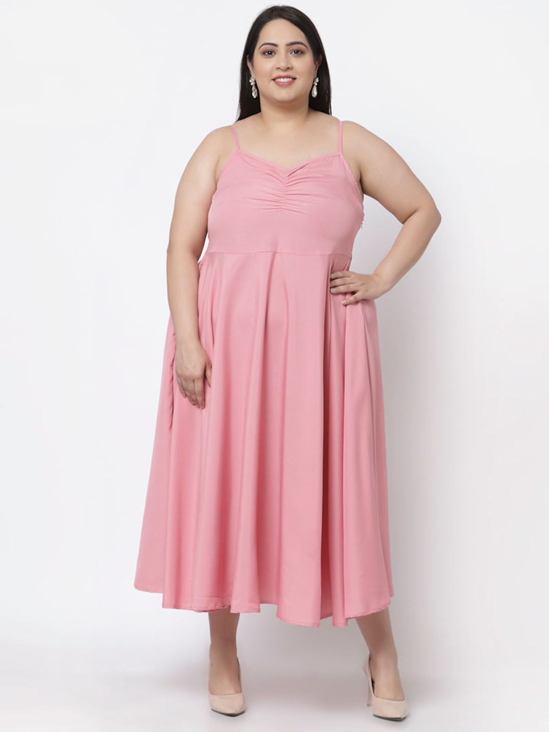 

Flambeur Plus Size Ruched Crepe Maxi Midi Dress, Pink