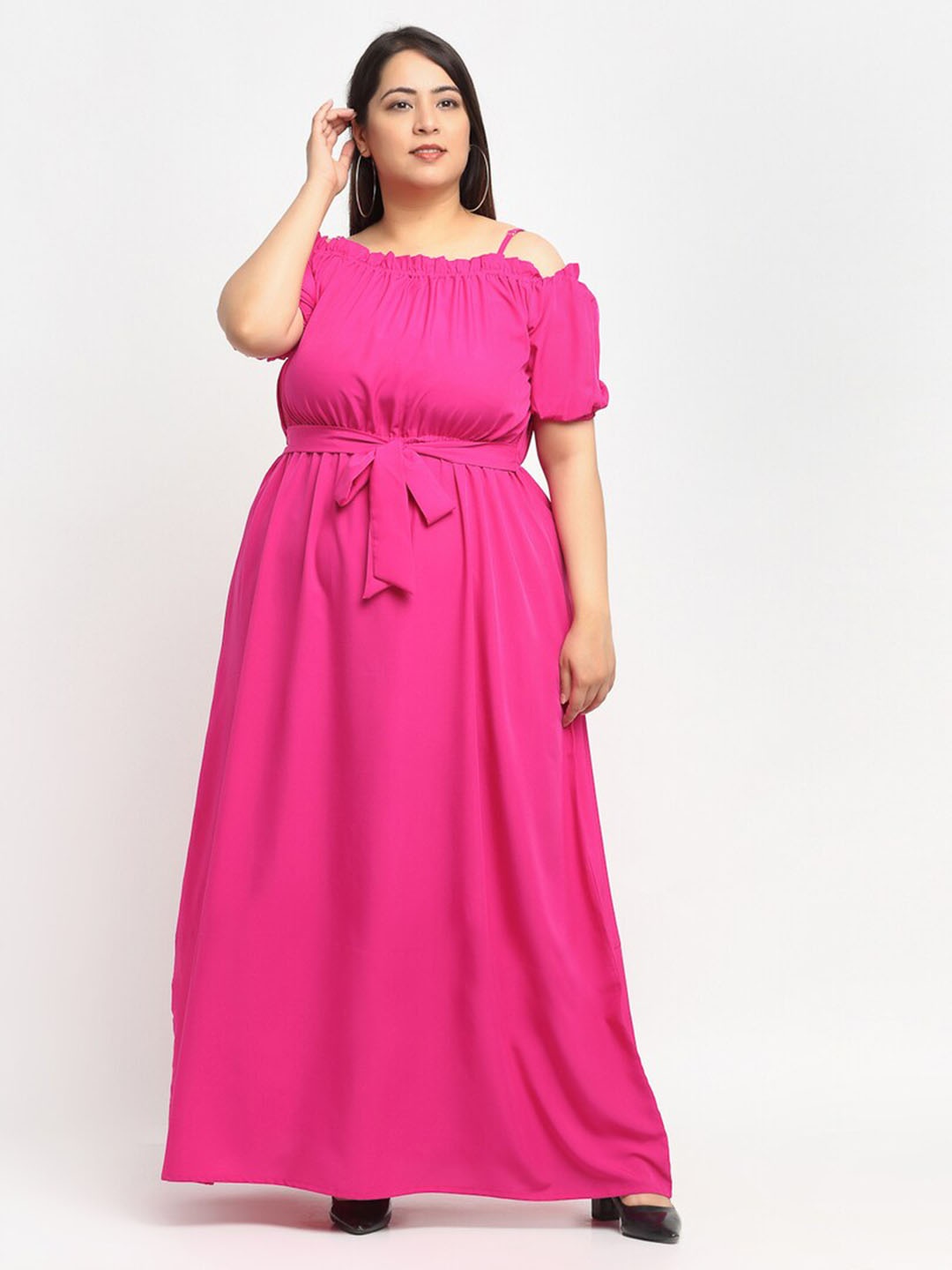 

Flambeur Plus Size Cold-Shoulder Crepe Maxi Dress, Pink