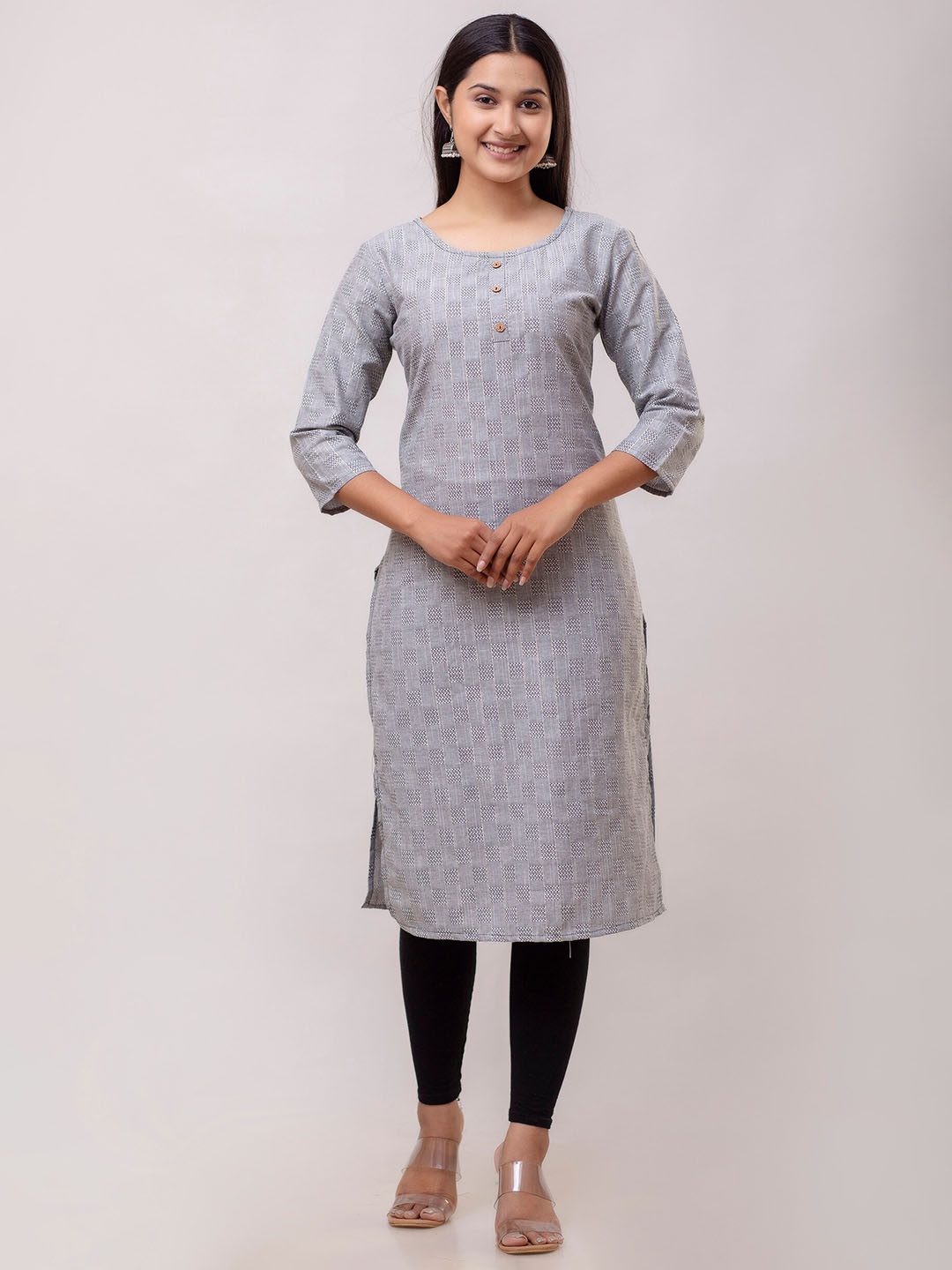 

KALINI Woven Design Straight Kurta, Grey