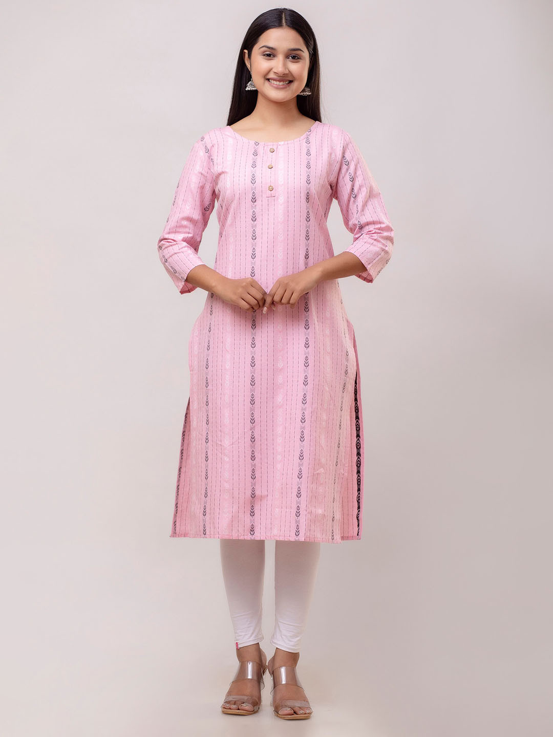 

KALINI Ethnic Motifs Woven Design Straight Kurta, Pink
