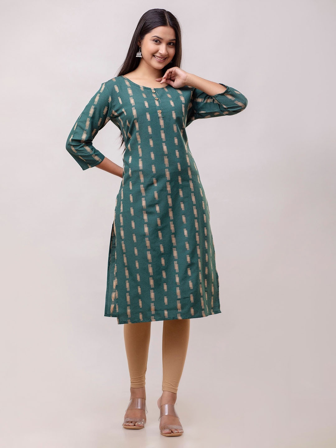 

KALINI Woven Design Straight Kurta, Teal