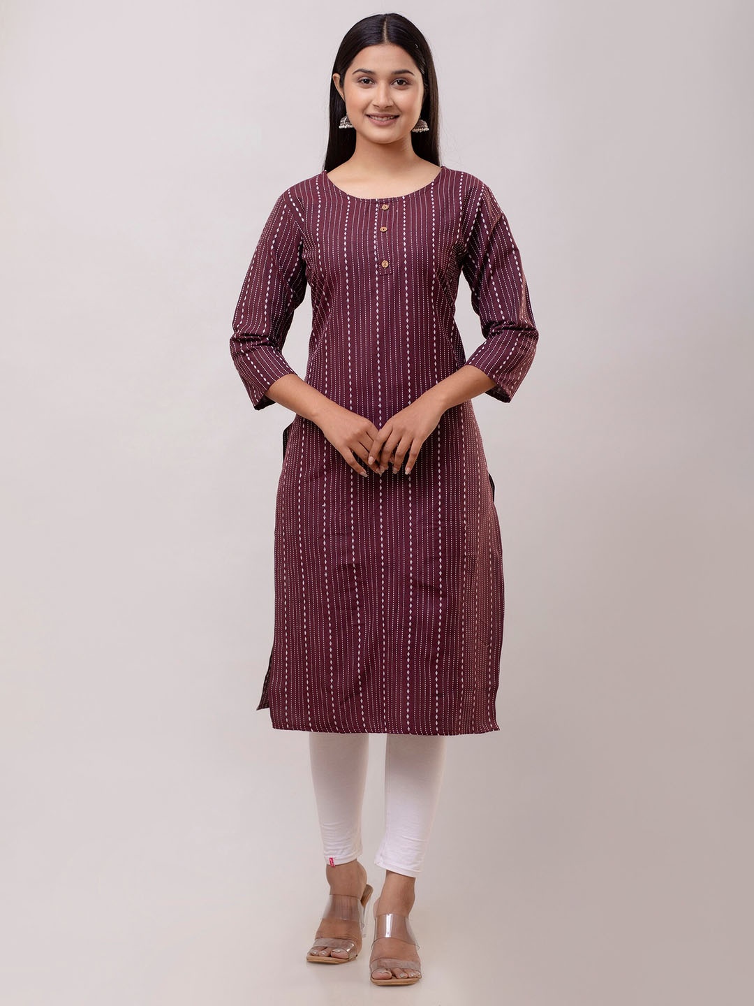 

KALINI Striped Thread Work Straight Kurta, Maroon