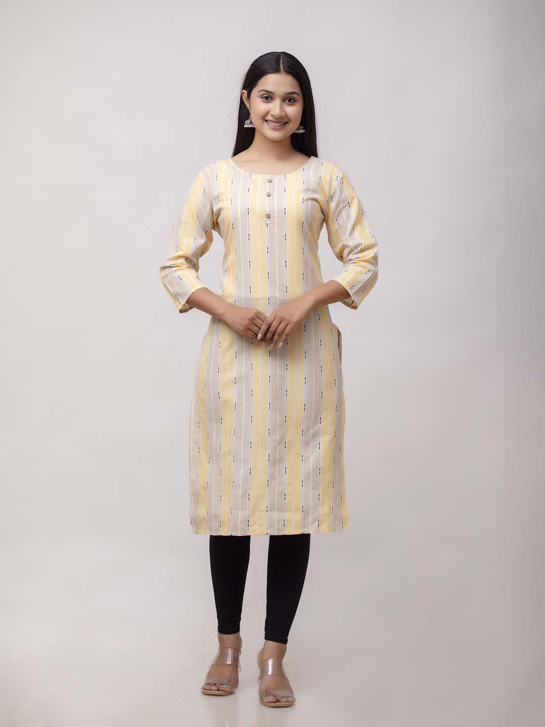 

KALINI Striped Straight Kurta, Yellow