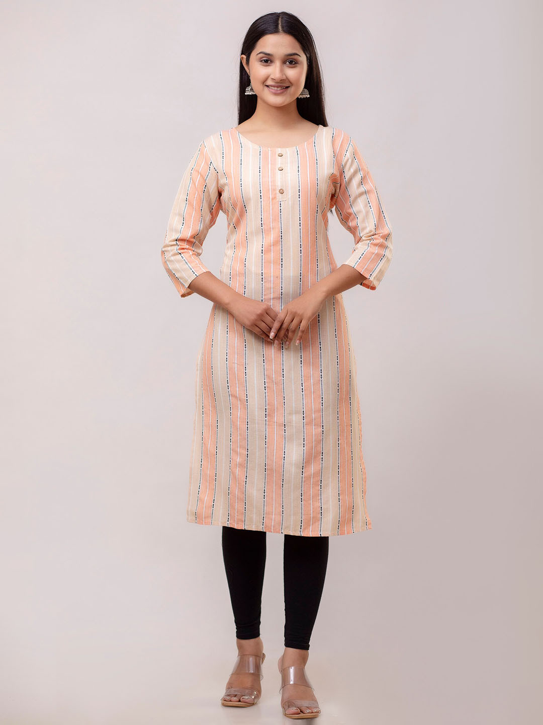 

KALINI Striped Straight Kurta, Peach