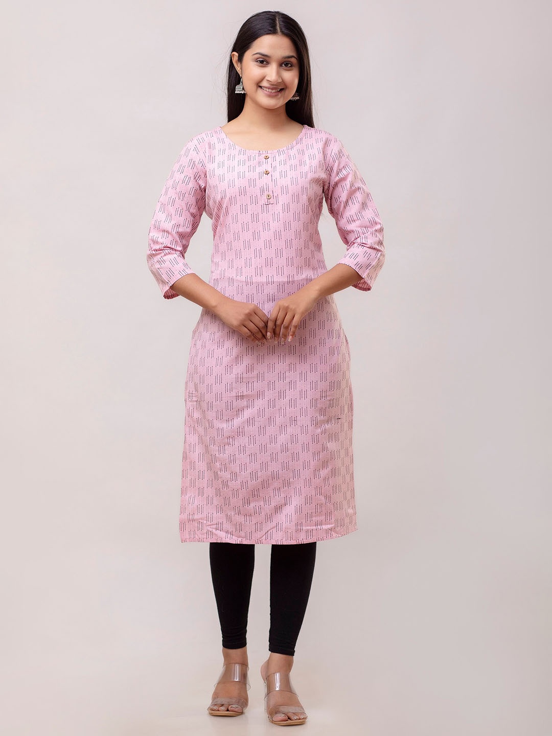 

KALINI Striped Woven Design Straight Kurta, Pink