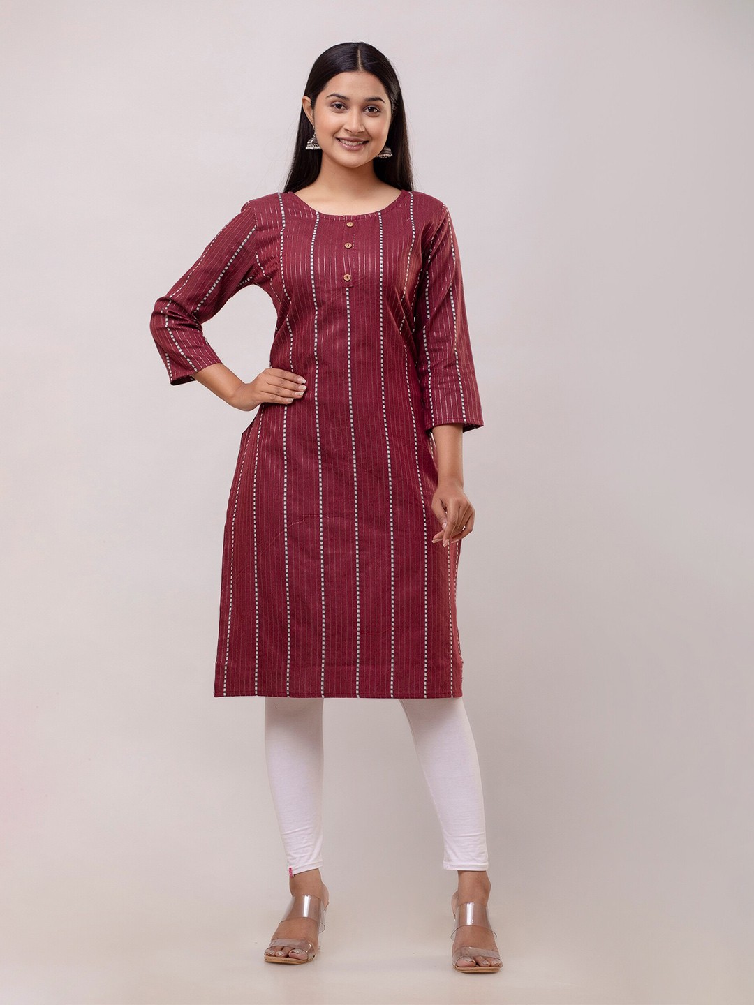 

KALINI Striped Straight Kurta, Maroon