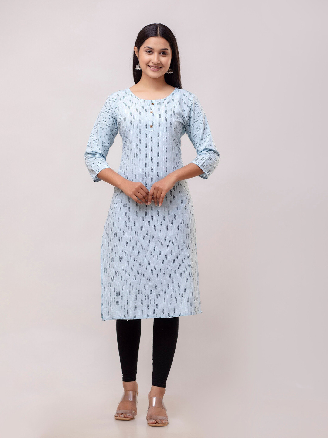 

KALINI Striped Woven Design Straight Kurta, Blue
