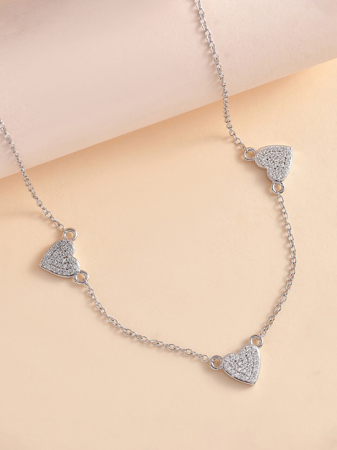 

Ornate Jewels 925 Sterling silver Heart Station Necklace