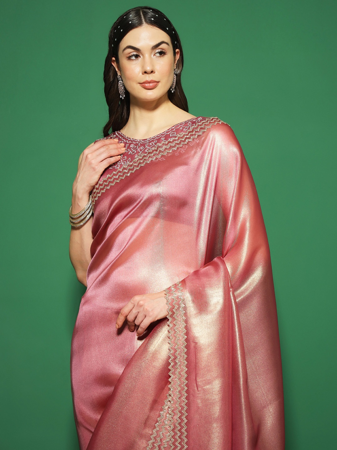 

Saree mall Embellished Organza Sarees, Pink