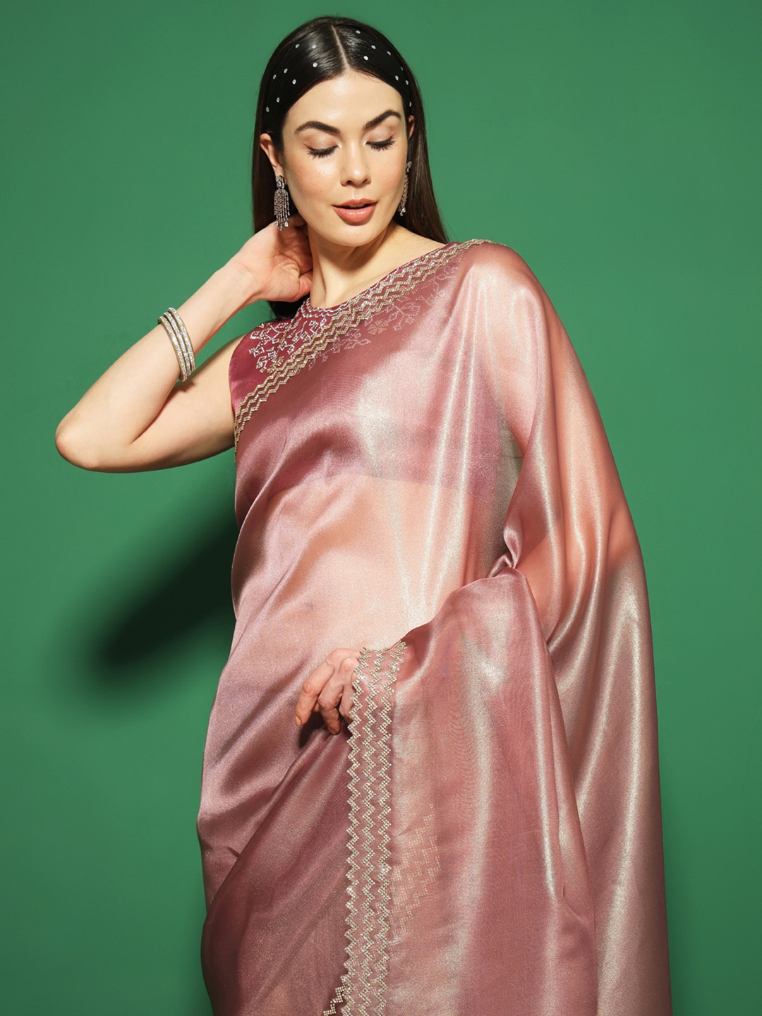 

Saree mall Beads And Stones Embellished Organza Saree, Mauve