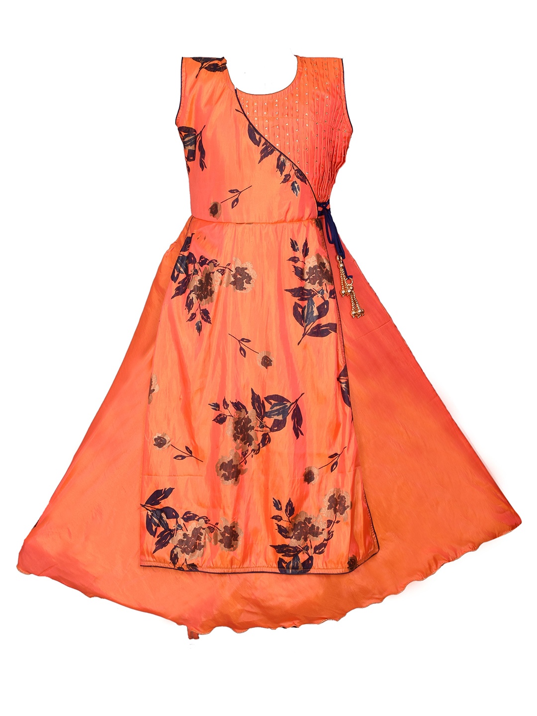 

BAESD Girls Floral Printed Flared Satin Maxi Dress, Orange