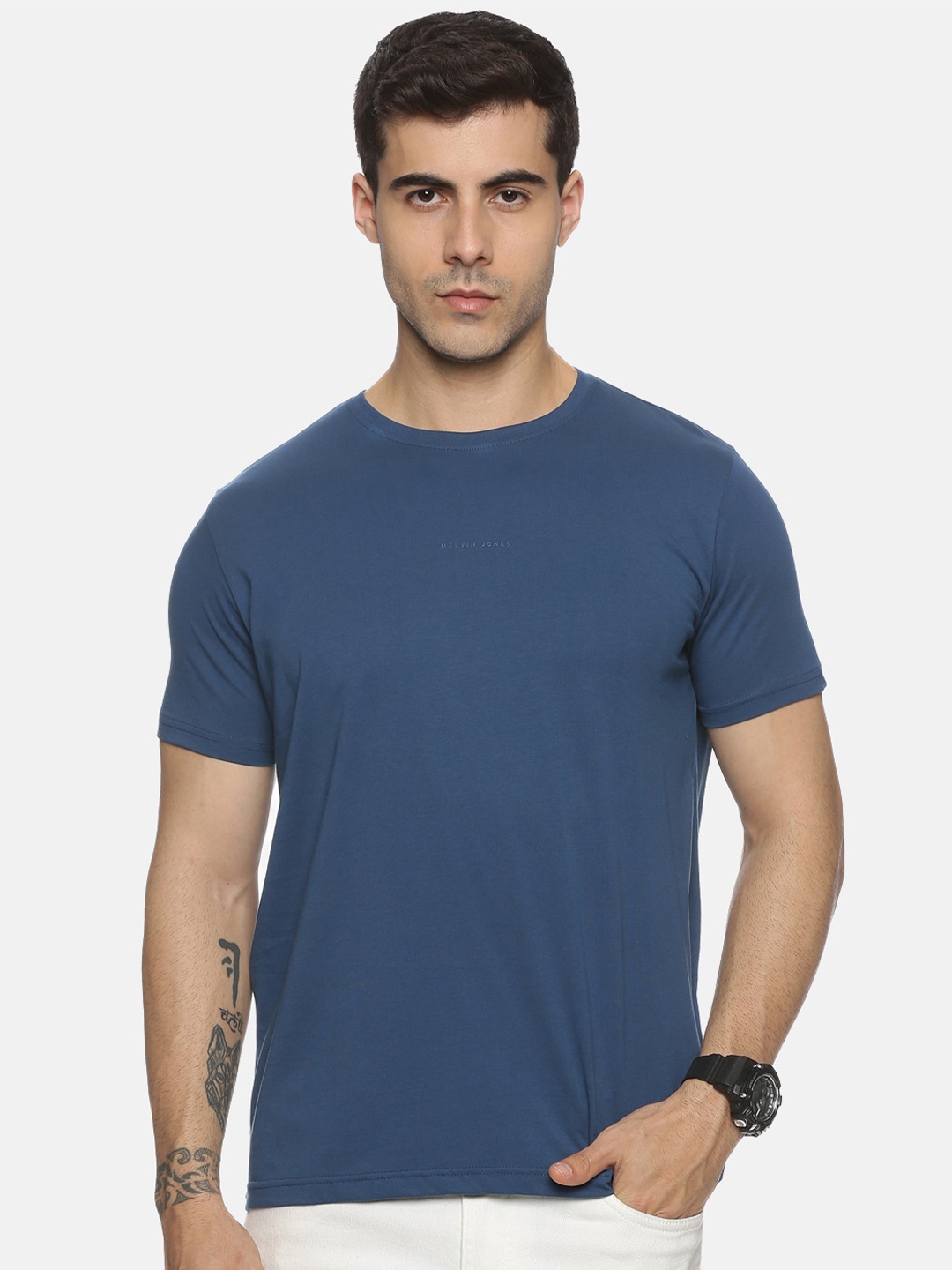 

Melvin Jones Round Neck Pure Cotton Casual T-shirt, Blue