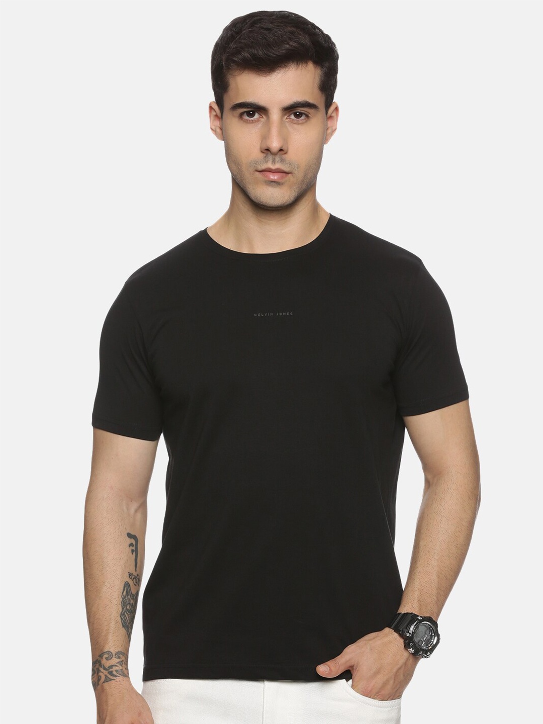 

Melvin Jones Round Neck Pure Cotton Casual T-shirt, Black