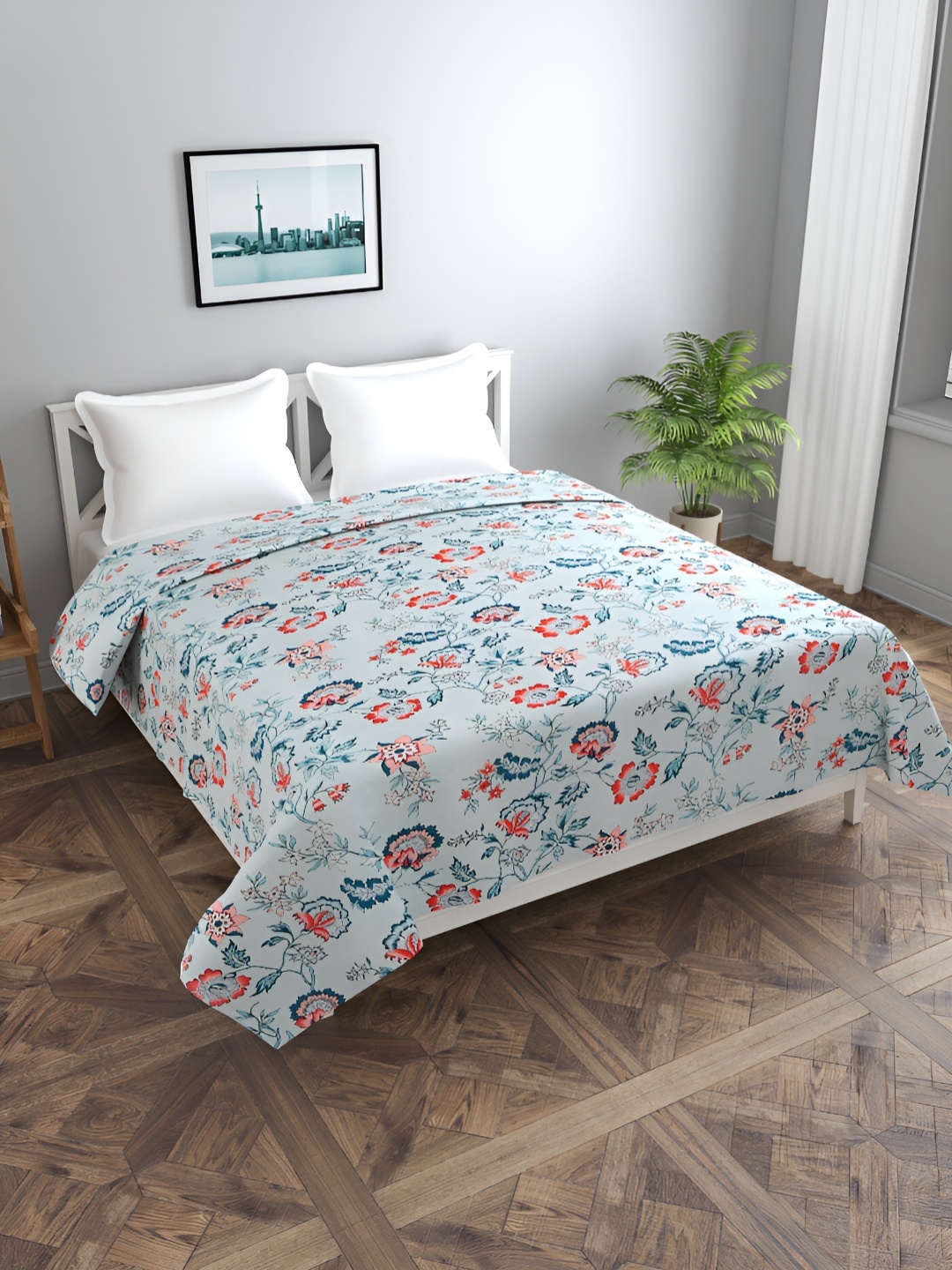 

BREVARD Blue Floral Printed Double Queen Duvet Cover