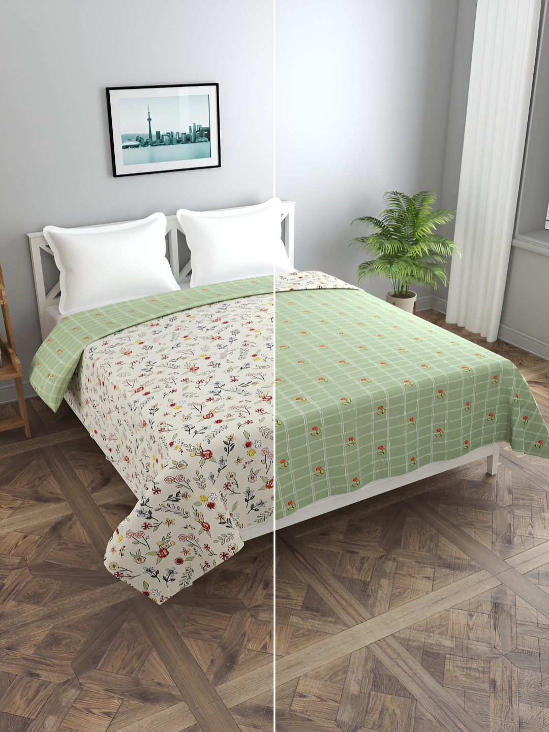 

BREVARD Off White Floral Printed Double Queen Duvet Cover