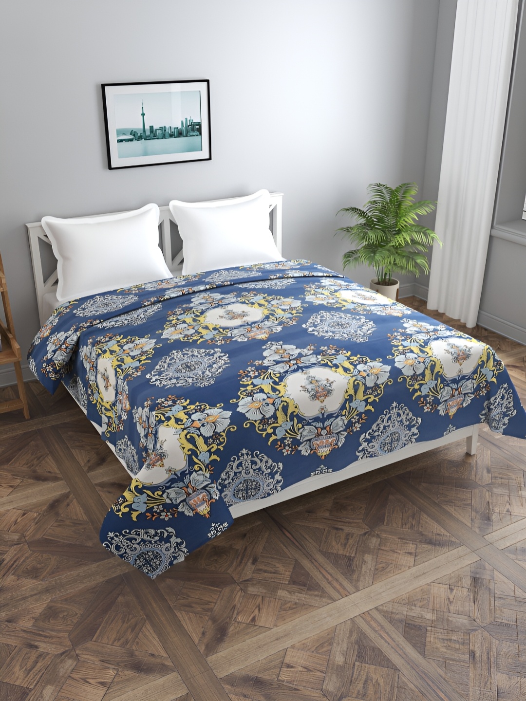 

BREVARD Blue Floral Printed Double Queen Duvet Cover