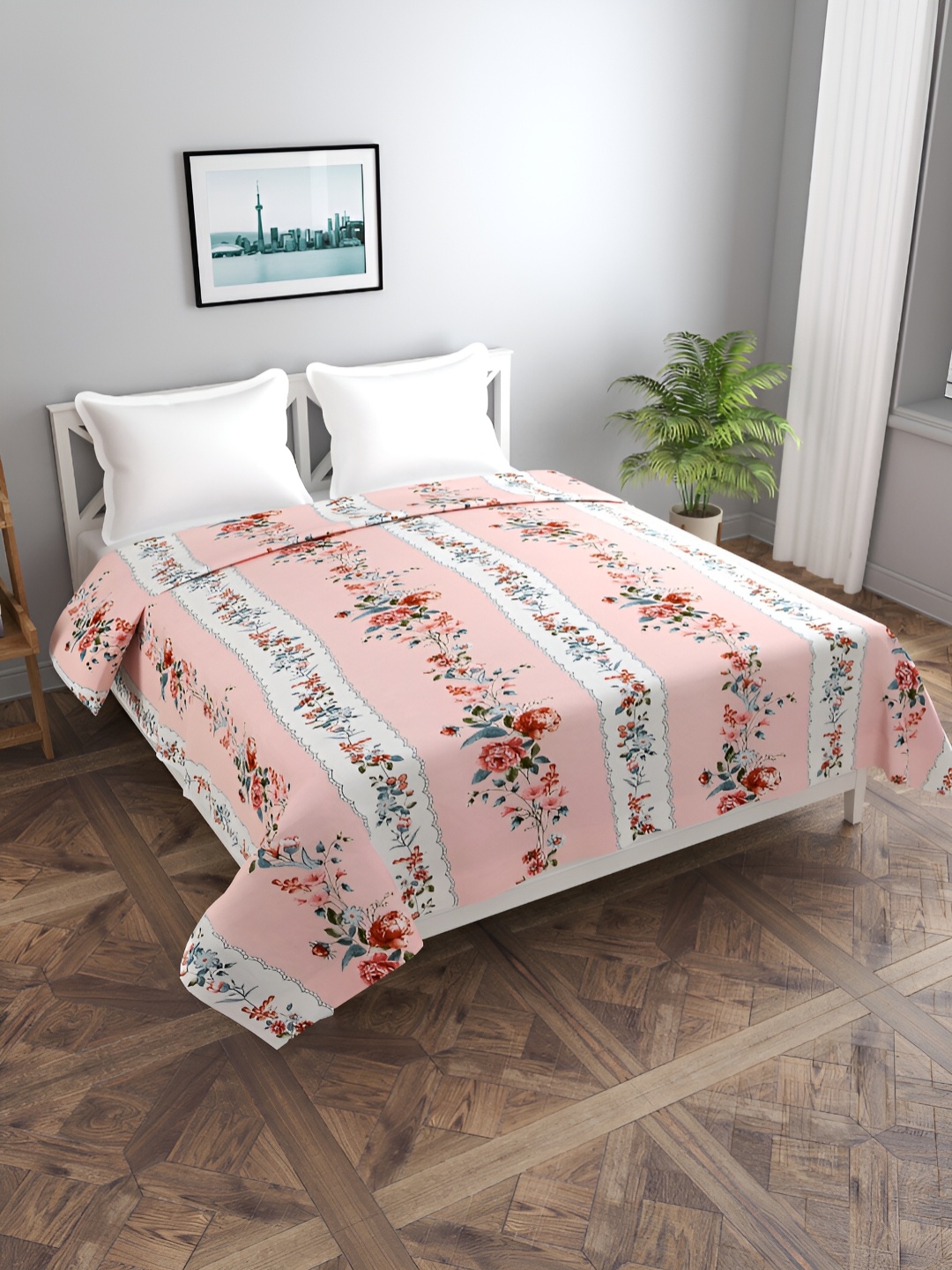 

BREVARD Pink Floral Printed Double Queen Duvet Cover