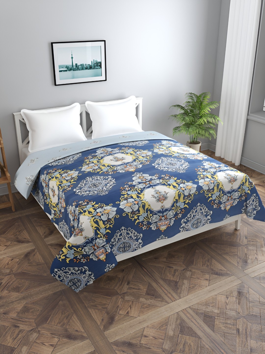 

BREVARD Blue Floral Printed Double Queen Duvet Cover
