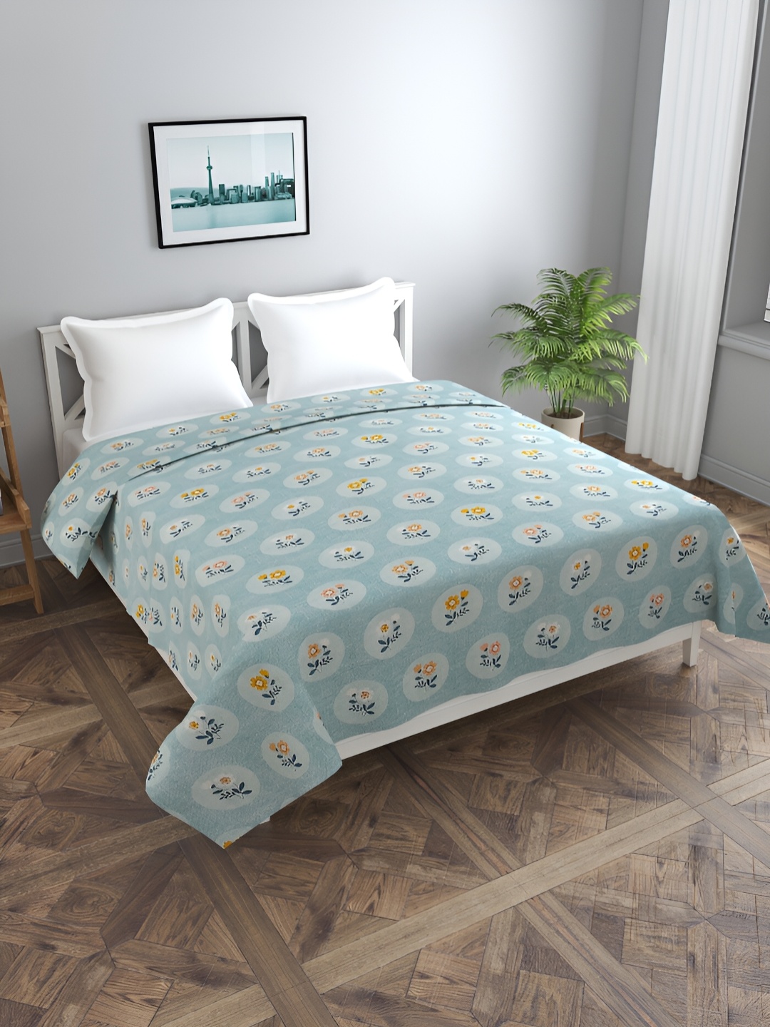 

BREVARD Blue Floral Printed Double Queen Duvet Cover