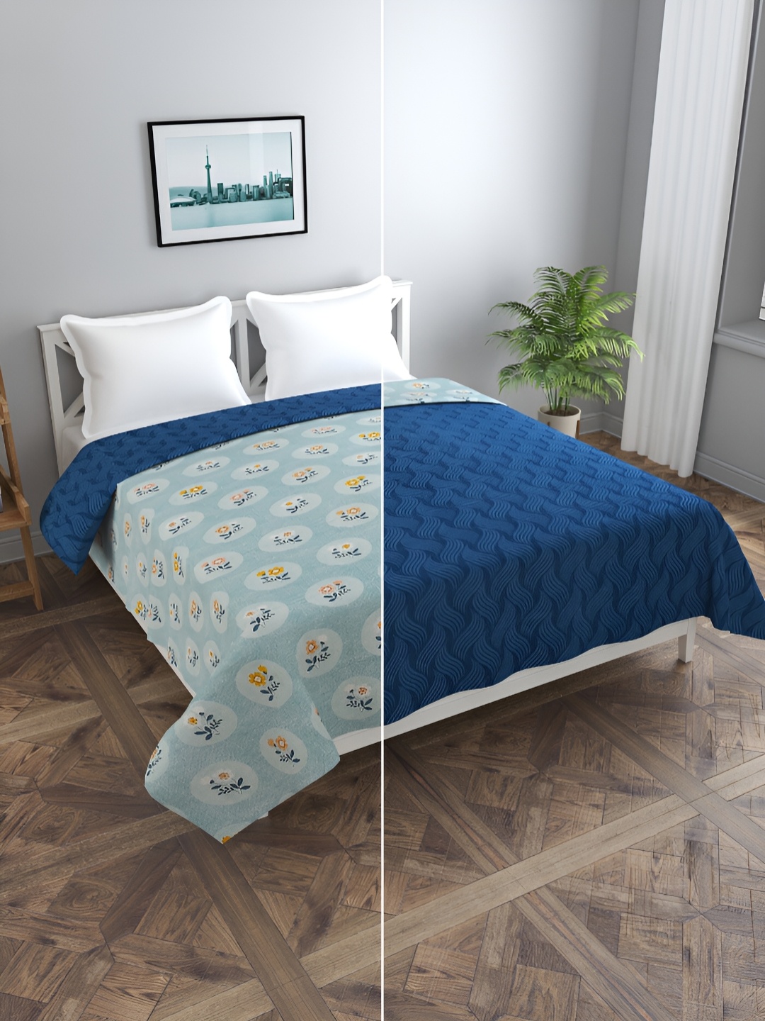 

BREVARD Blue Floral Printed Double Queen Duvet Cover