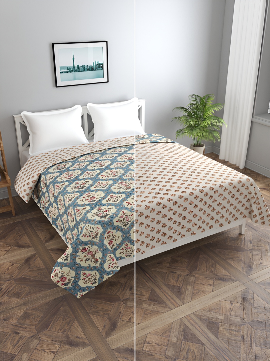 

BREVARD Green Floral Printed Double Queen Duvet Cover