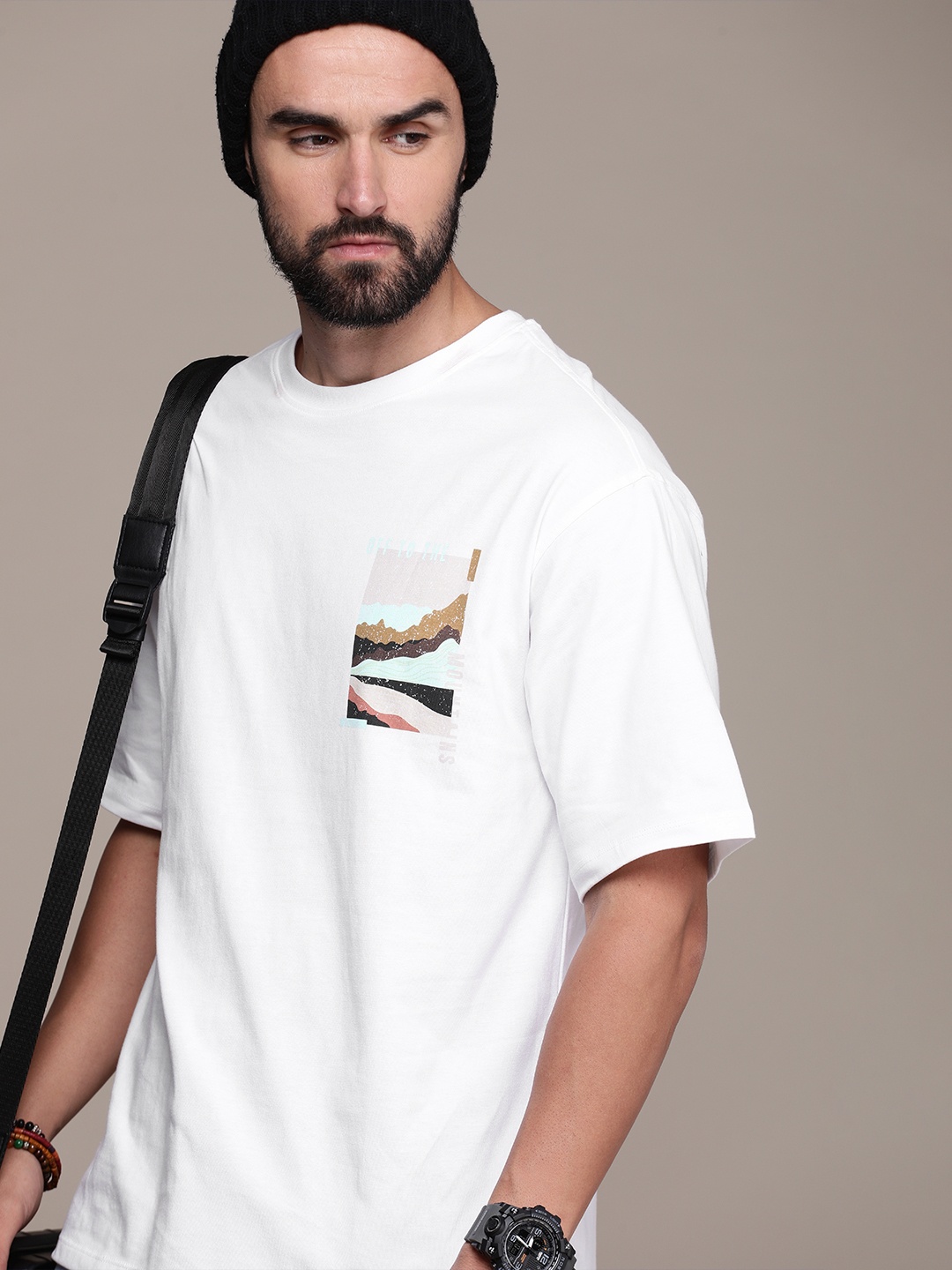 

Roadster Men Drop-Shoulder Sleeves Pure Cotton T-shirt, White