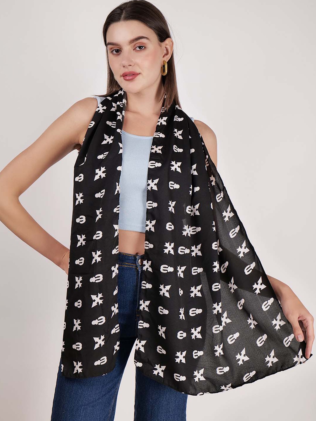 

DressBerry Black & White Conversational Printed Scarf