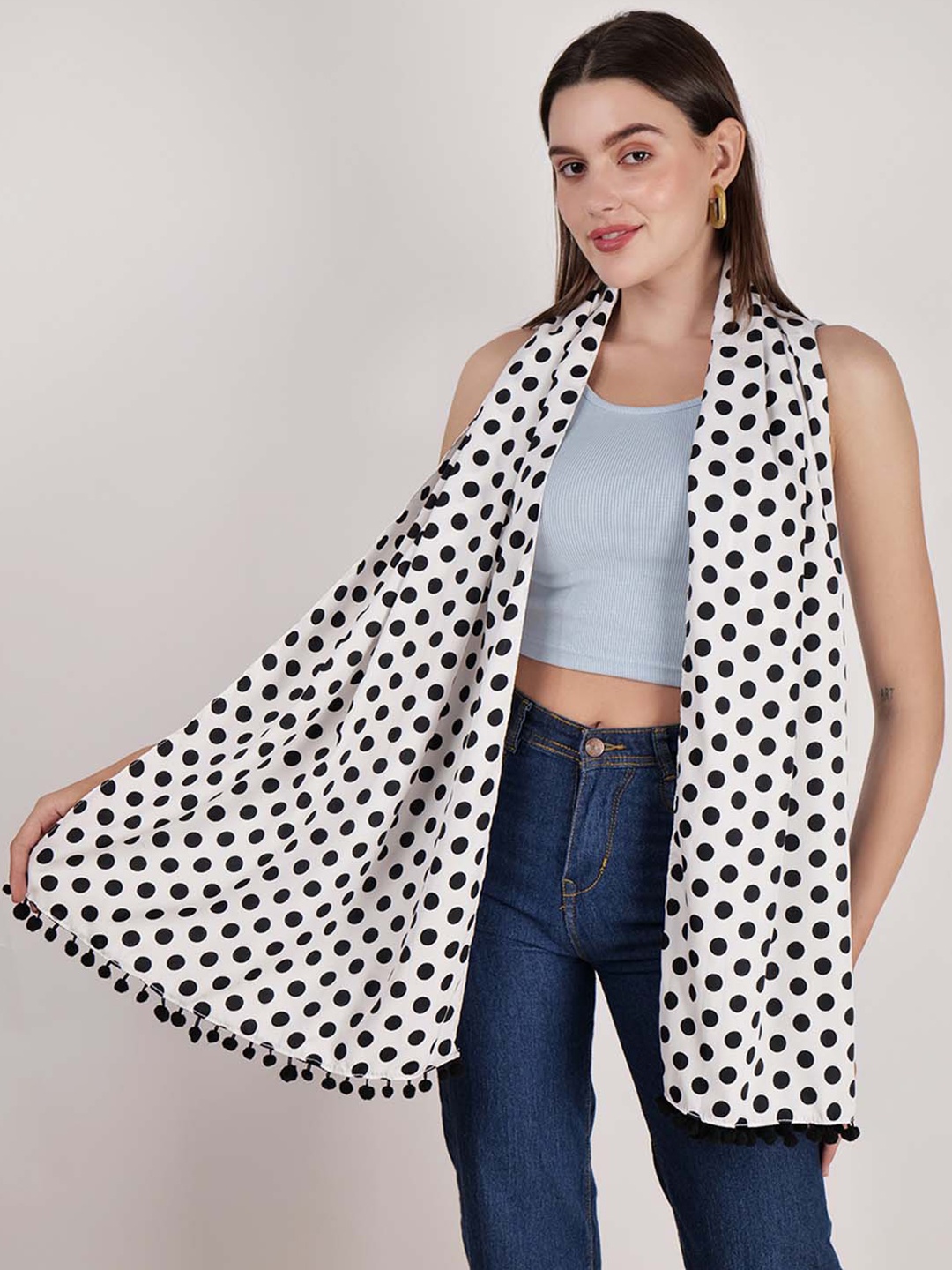 

DressBerry White & Black Polka Dot Printed Scarf